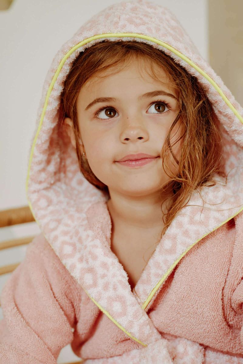 Gilis Peignoir Enfant En Coton Bouclette - Col Azulejos Vieux Rose