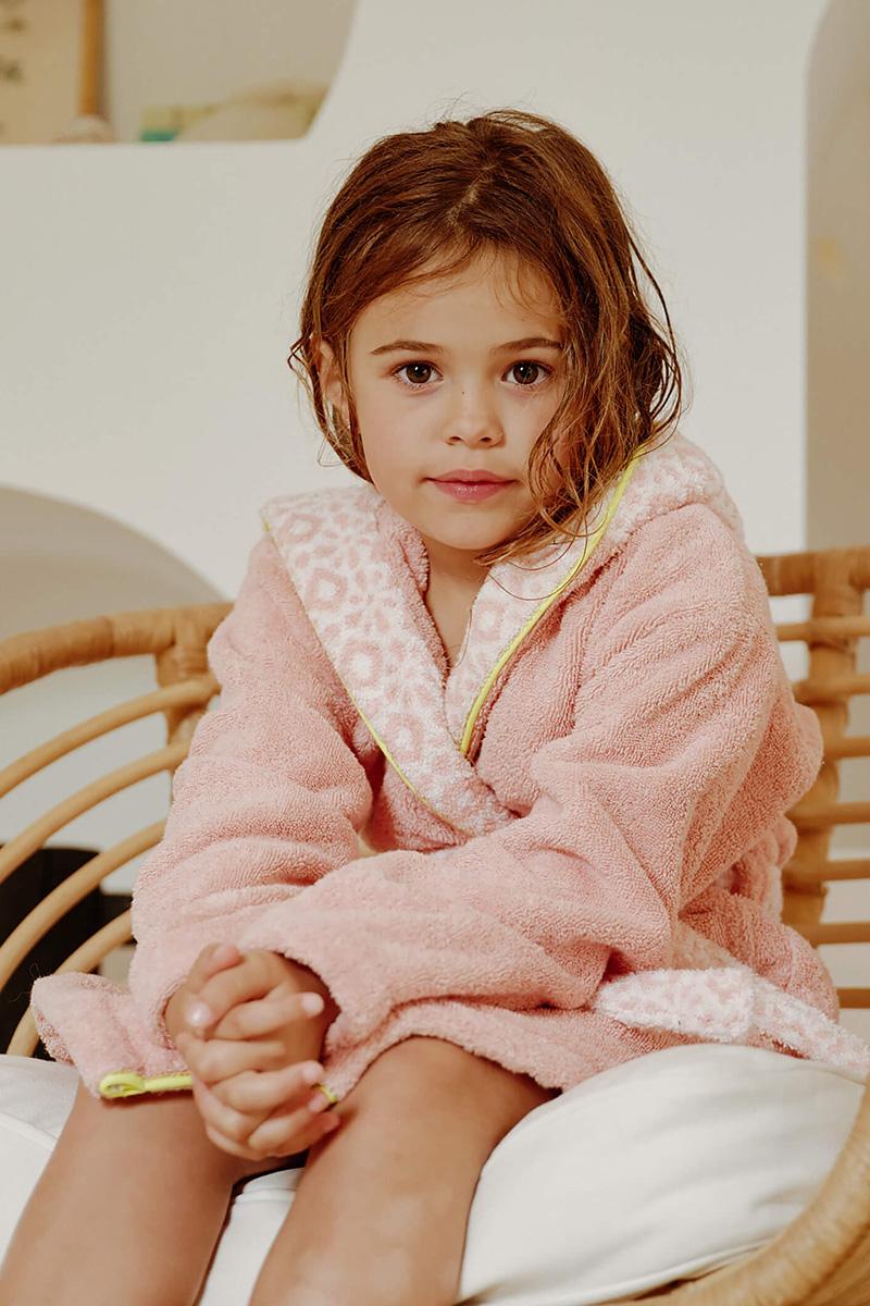 gilis Peignoir enfant en coton bouclette - Col Azulejos Vieux rose
