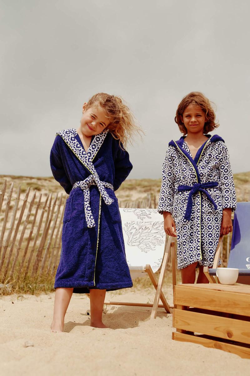 Gilis Peignoir Enfant En Coton Bouclette - Full Azulejos Navy