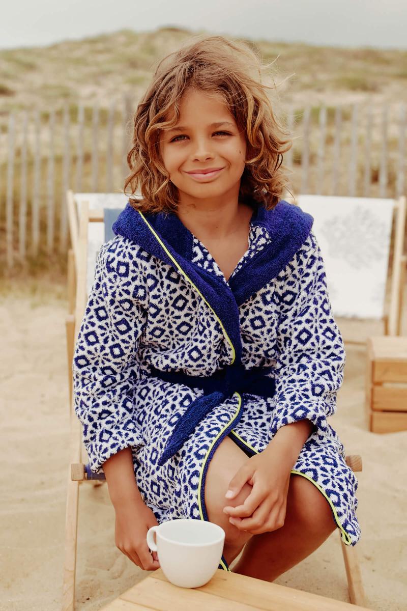 gilis Peignoir enfant en coton bouclette - Full Azulejos Navy