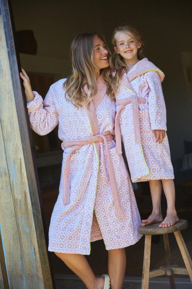 Gilis Peignoir Enfant En Coton Bouclette - Full Azulejos Vieux Rose