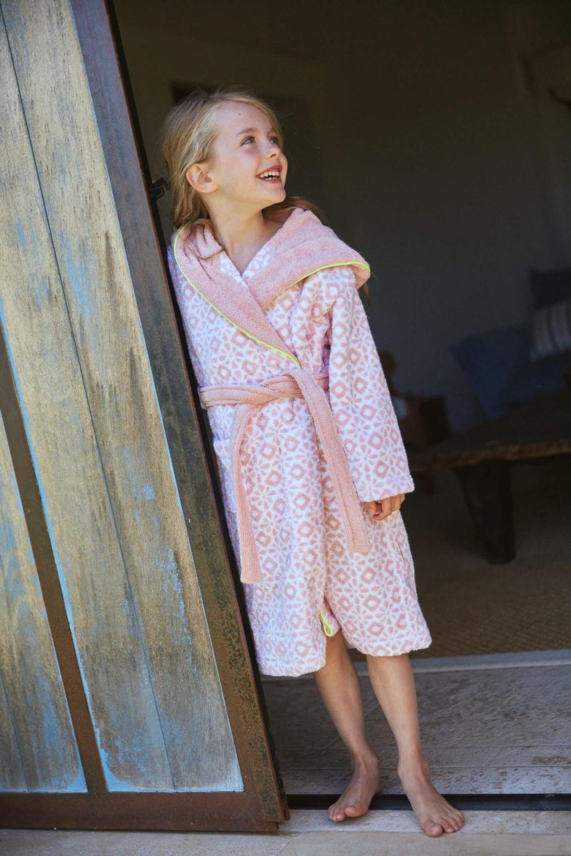 gilis Peignoir enfant en coton bouclette - Full Azulejos Vieux rose