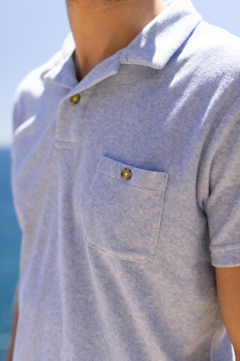 Gilis Polo Bleu Chiné En éponge En Coton Doux Et Absorbant Certifié OEKO-TEX