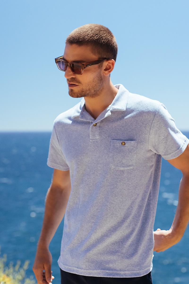 Gilis Polo Bleu Chiné En éponge En Coton Doux Et Absorbant Certifié OEKO-TEX