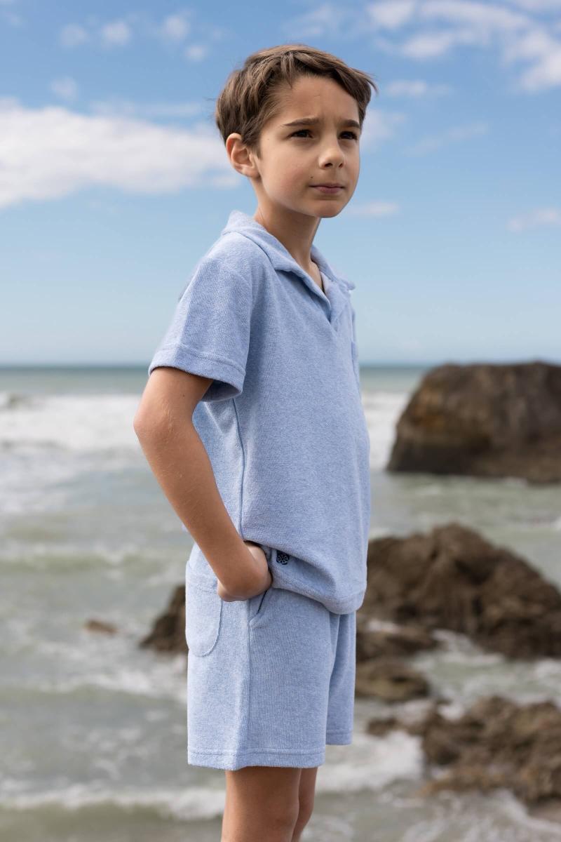 Gilis Polo Bleu Chiné En éponge En Coton Doux Et Absorbant Certifié OEKO-TEX