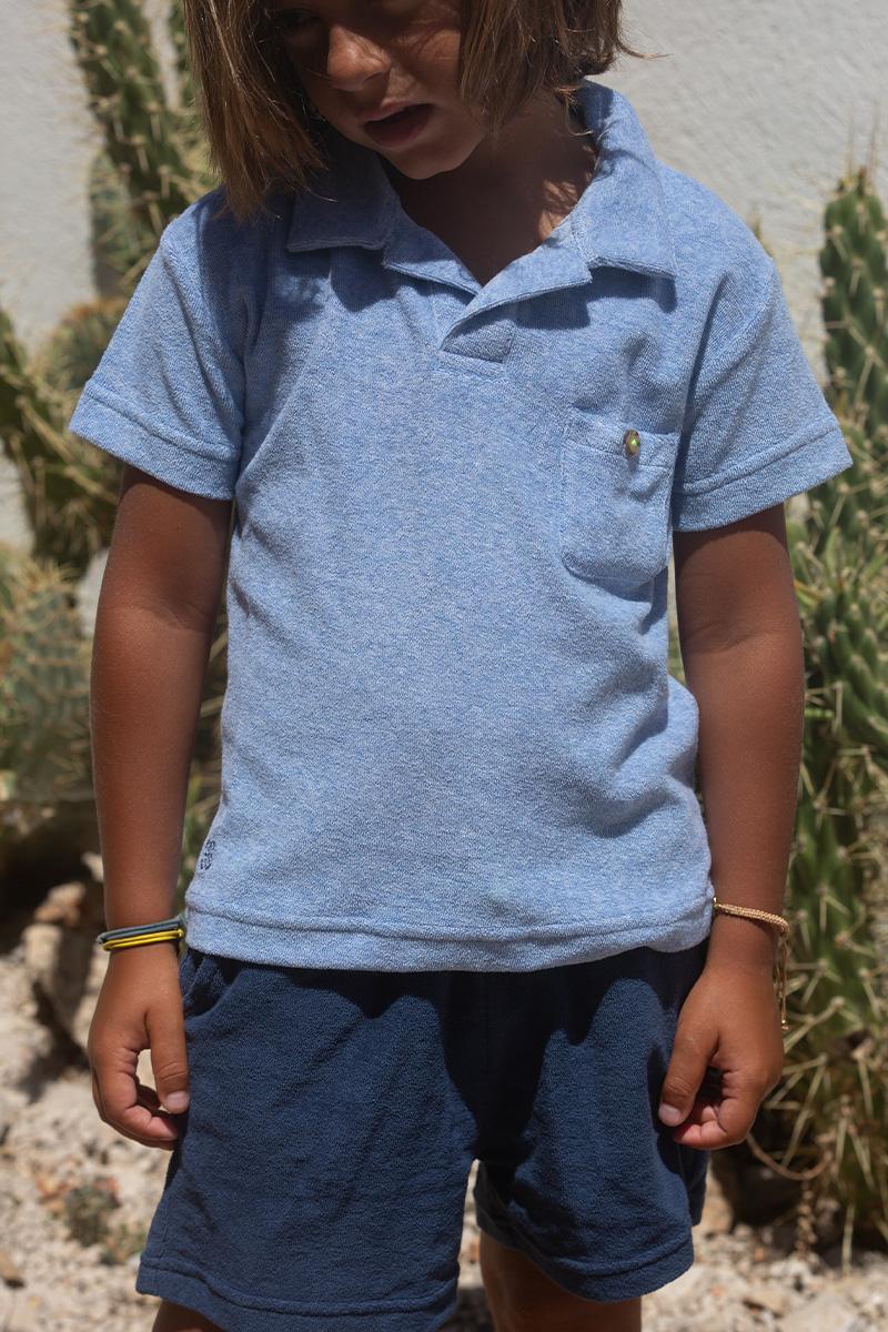 gilis Polo Bleu Chiné en éponge En coton doux et absorbant certifié OEKO-TEX