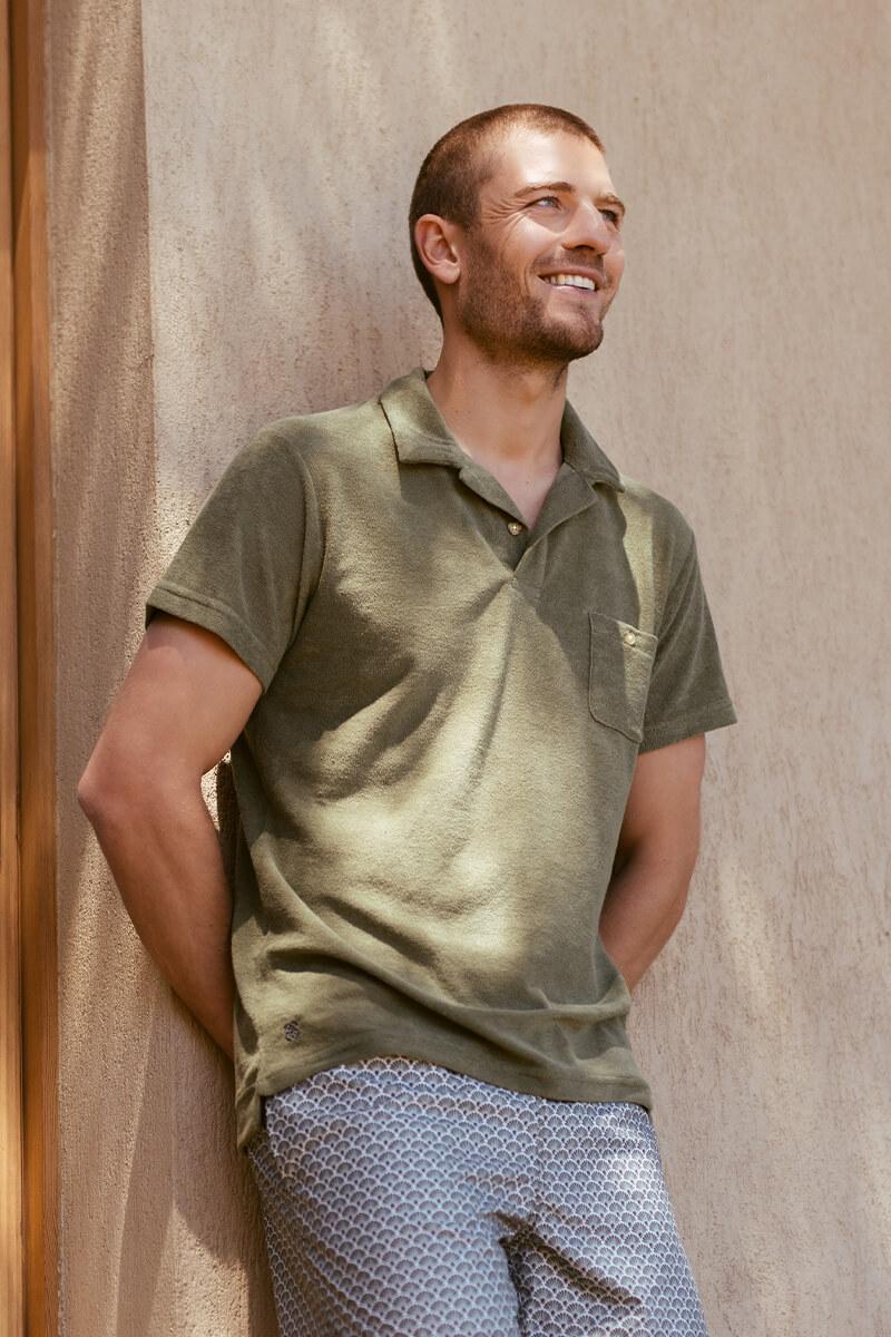 gilis Polo Kaki Foncé en éponge En coton doux et absorbant certifié OEKO-TEX