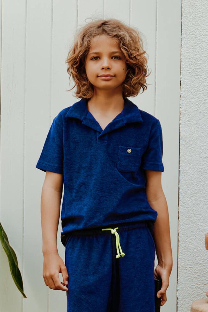 gilis Polo Navy en éponge En coton doux et absorbant certifié OEKO-TEX