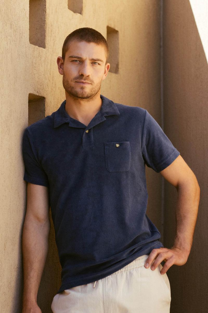 gilis Polo Navy en éponge En coton doux et absorbant certifié OEKO-TEX