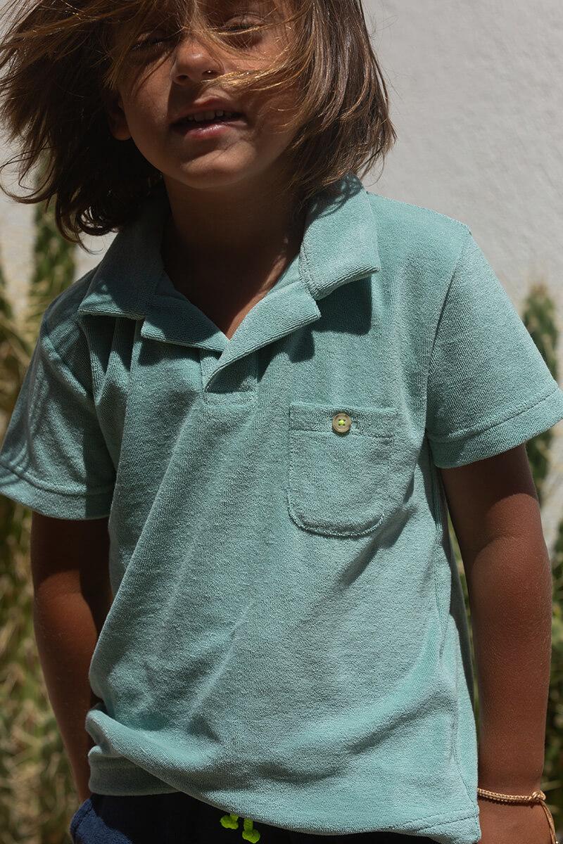 gilis Polo Vert Amande en éponge En coton doux et absorbant certifié OEKO-TEX