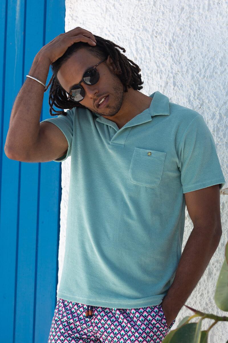 gilis Polo Vert Amande en éponge En coton doux et absorbant certifié OEKO-TEX