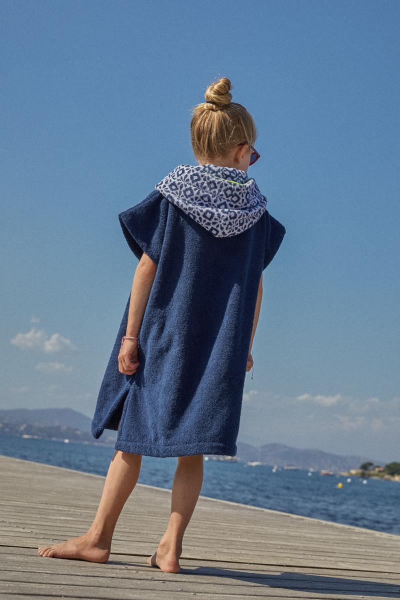 Gilis Poncho Navy Azulejos - Enfant En Coton Extra Moelleux