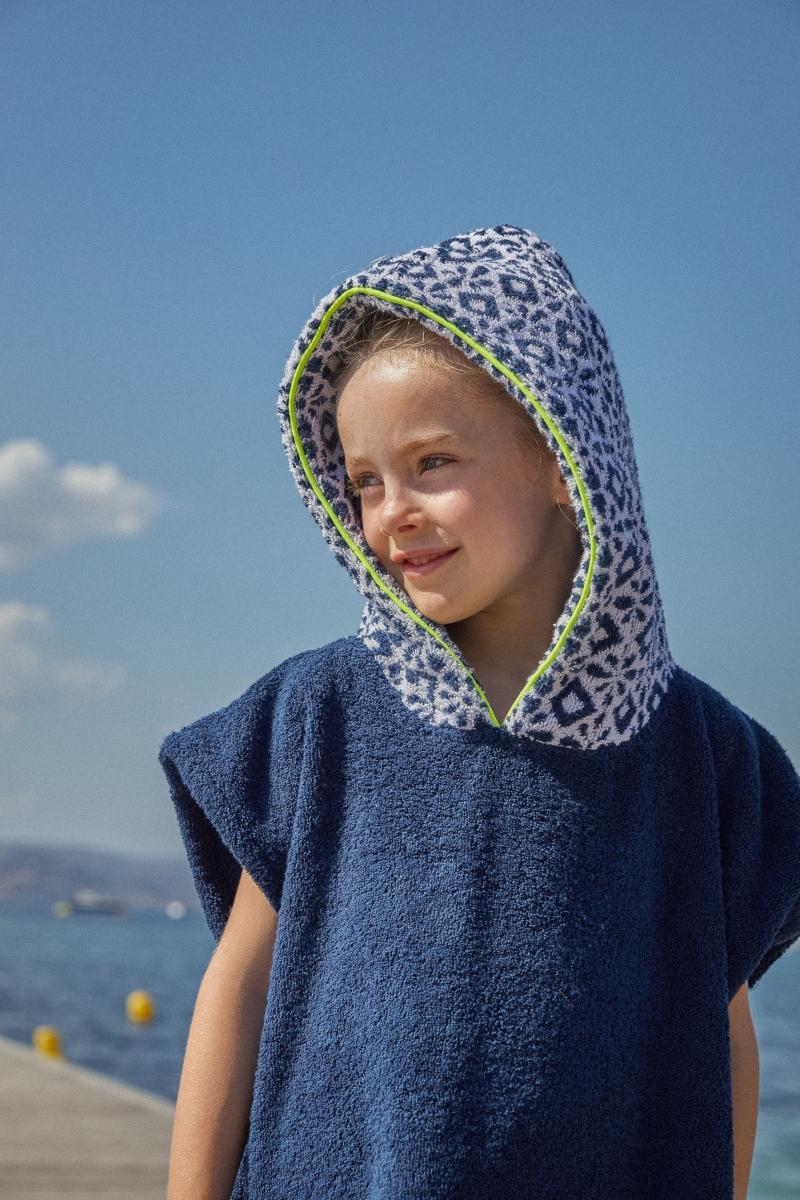 Gilis Poncho Navy Azulejos - Enfant En Coton Extra Moelleux