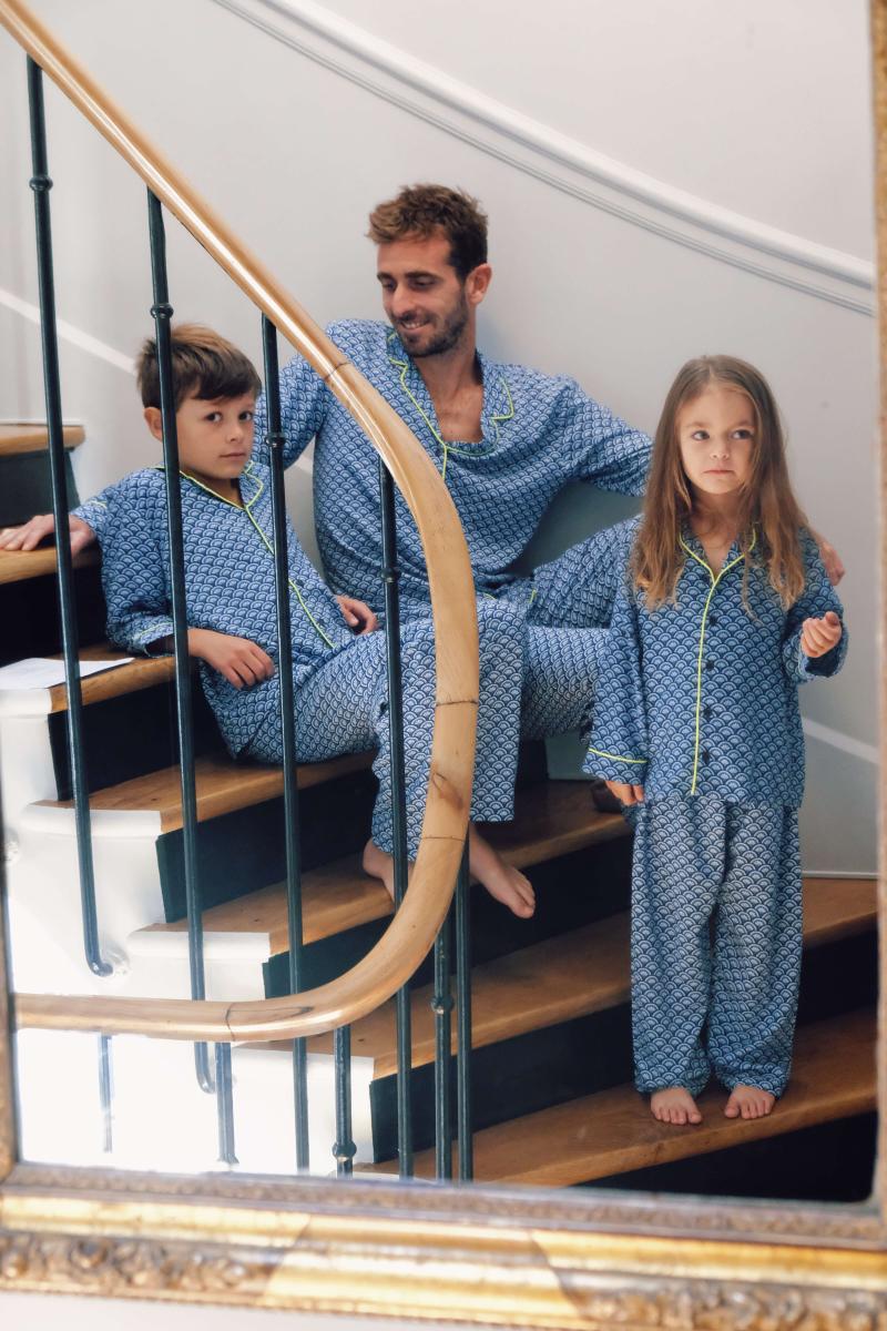 Gilis Pyjama Enfant - Blue Kyoto 100% Viscose Douce Et Légère