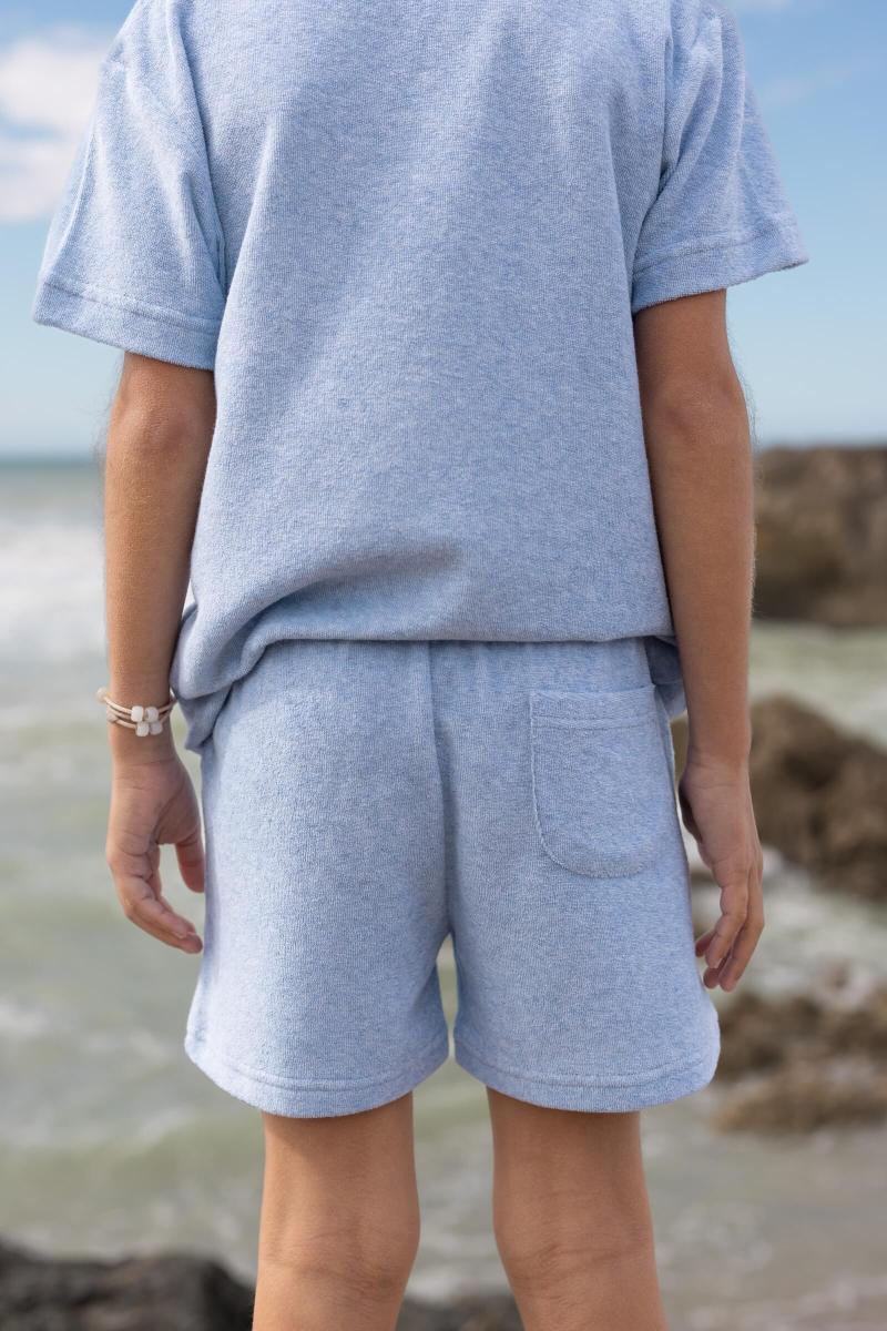 Gilis Short Bleu Chiné En éponge En Coton Doux Et Absorbant Certifié OEKO-TEX