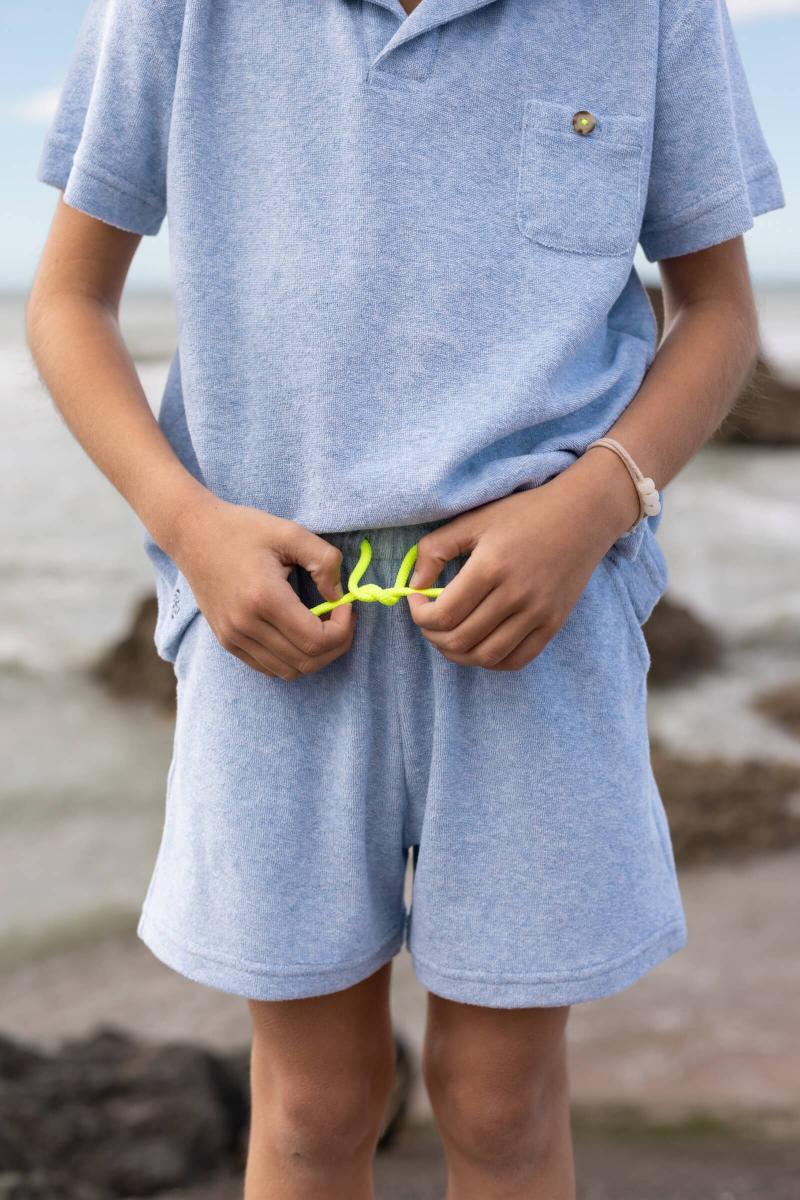 gilis Short Bleu Chiné en éponge En coton doux et absorbant certifié OEKO-TEX