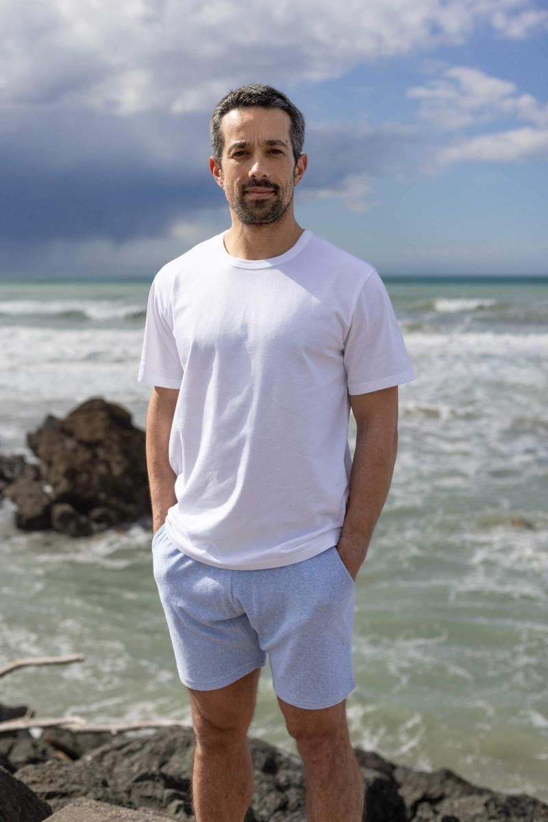 gilis Short Bleu Chiné en éponge En coton doux et absorbant certifié OEKO-TEX