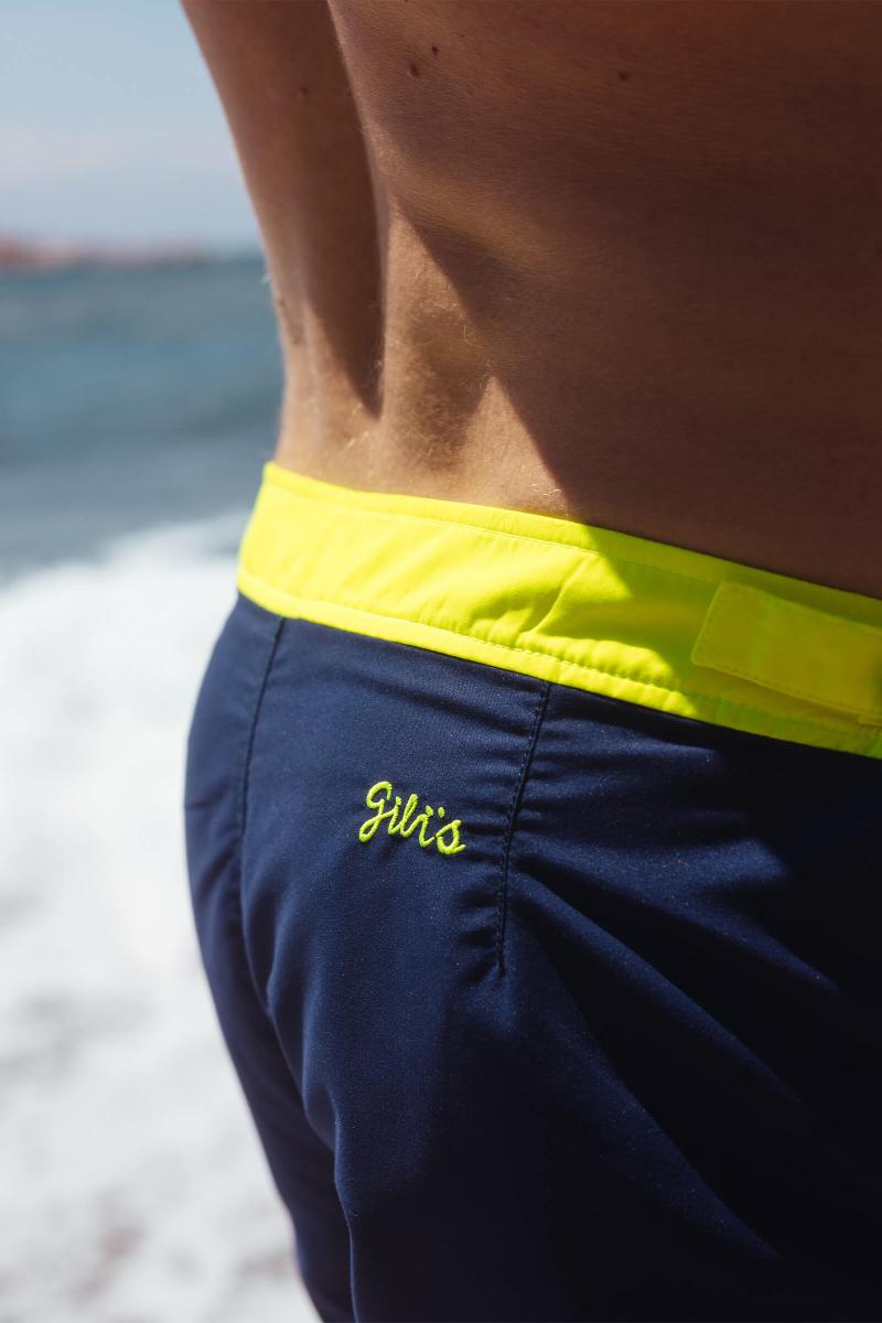 Gilis Short De Bain Air - Sunny Navy L' élégant à Ceinture Plate Boutonnée