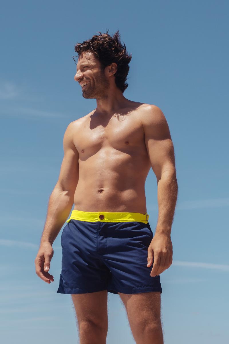 gilis Short de bain Air - Sunny Navy L' élégant à ceinture plate boutonnée