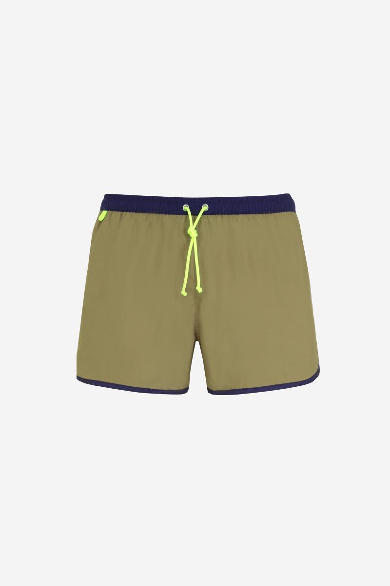 Gilis Short De Bain Court Komodo - Forest Khaki Le Rétro Et Sportif à Ceinture élastiquée