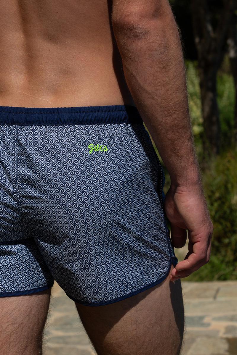 Gilis Short De Bain Court Komodo - Navy Azulejos Le Rétro Et Sportif à Ceinture élastiquée