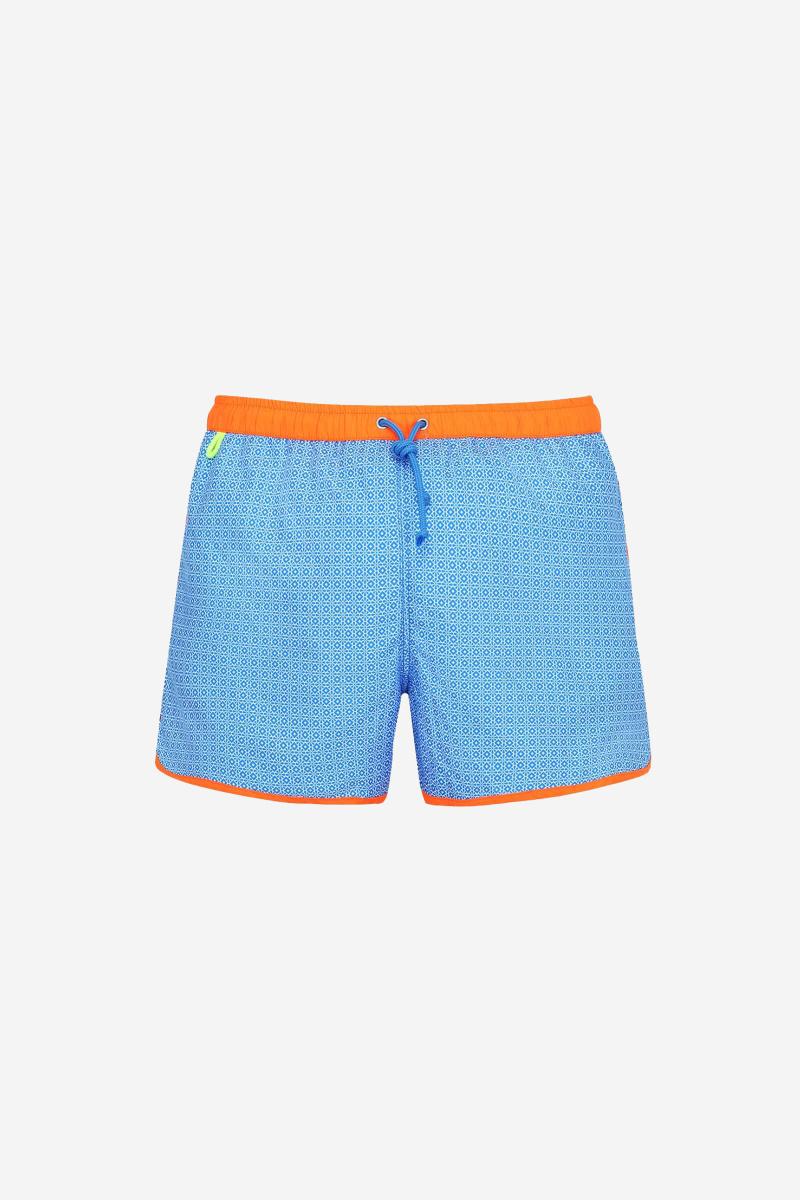 Gilis Short De Bain Court Komodo - Sky Blue Azulejos Le Rétro Et Sportif à Ceinture élastiquée