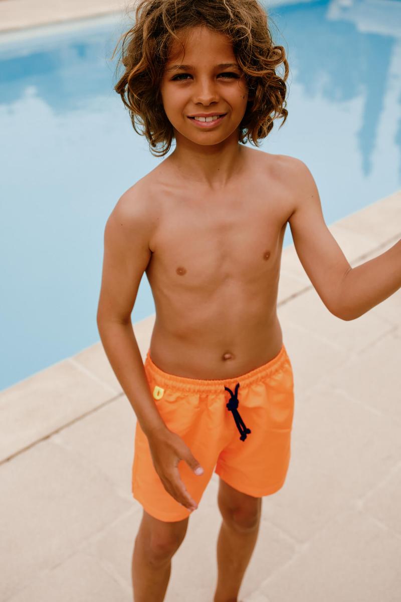 gilis Short de bain Meno - Orange Fluo Ceinture élastiquée