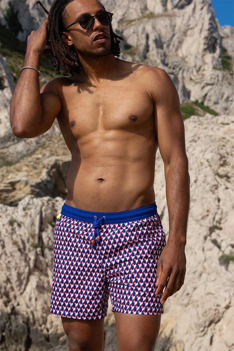 Gilis Short De Bain Trawangan - Cherry Rubik L' Iconique à Ceinture élastique