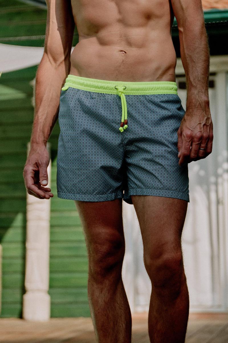 Gilis Short De Bain Trawangan Light - Navy Azulejos Le Déperlant à Ceinture élastique