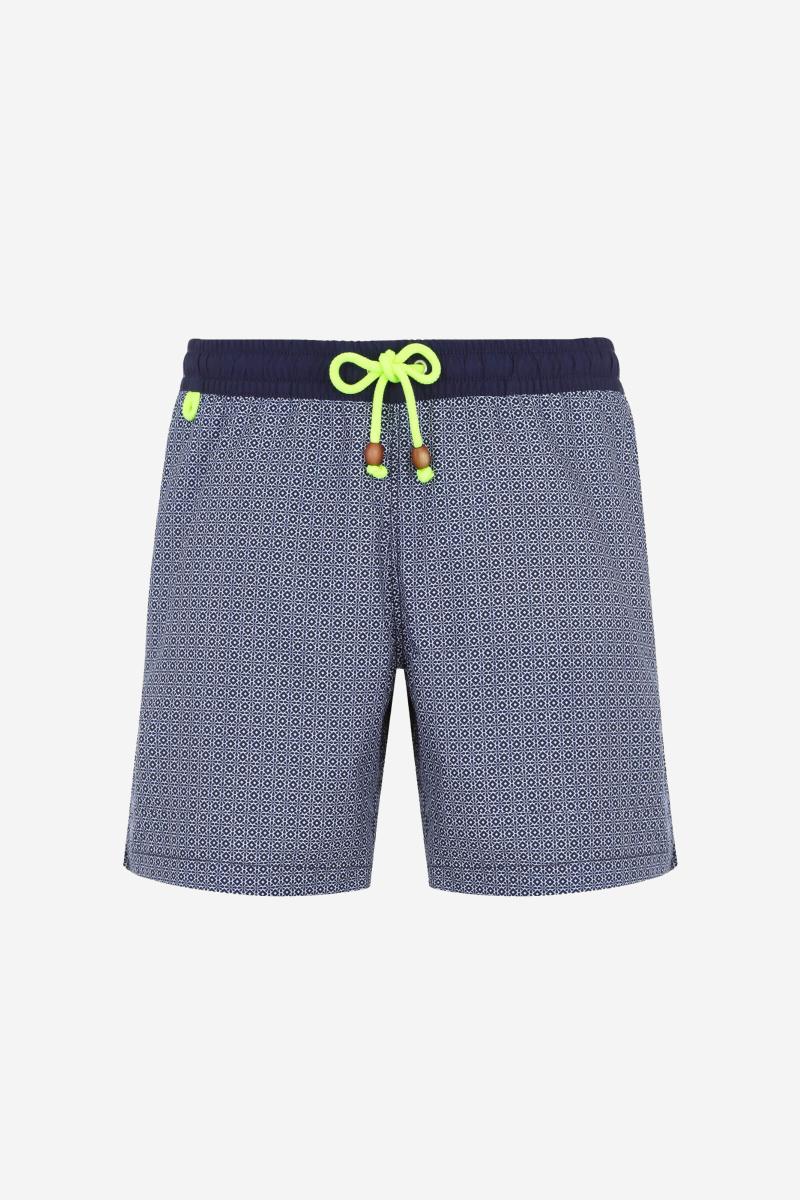 Gilis Short De Bain Trawangan + Long - Navy Azulejos L'iconique à Ceinture élastique Dans Sa Version Longue