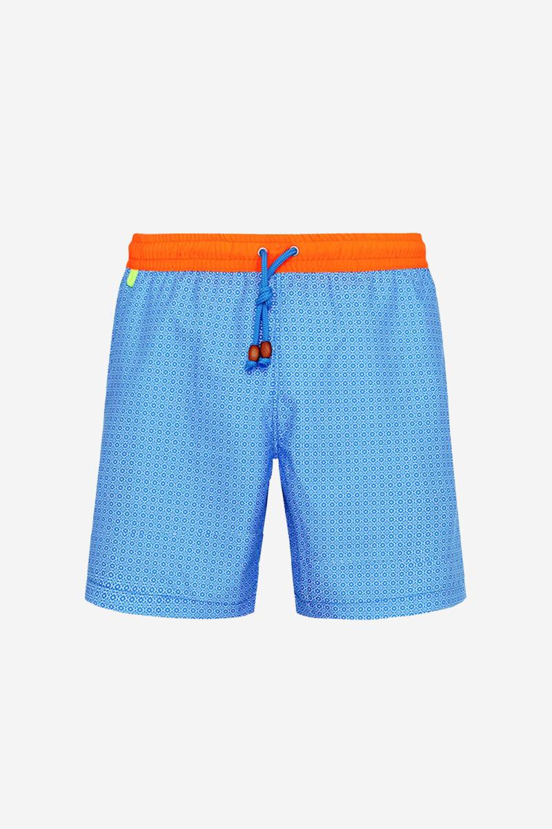 Gilis Short De Bain Trawangan + Long - Sky Blue Azulejos L'iconique à Ceinture élastique Dans Sa Version Longue