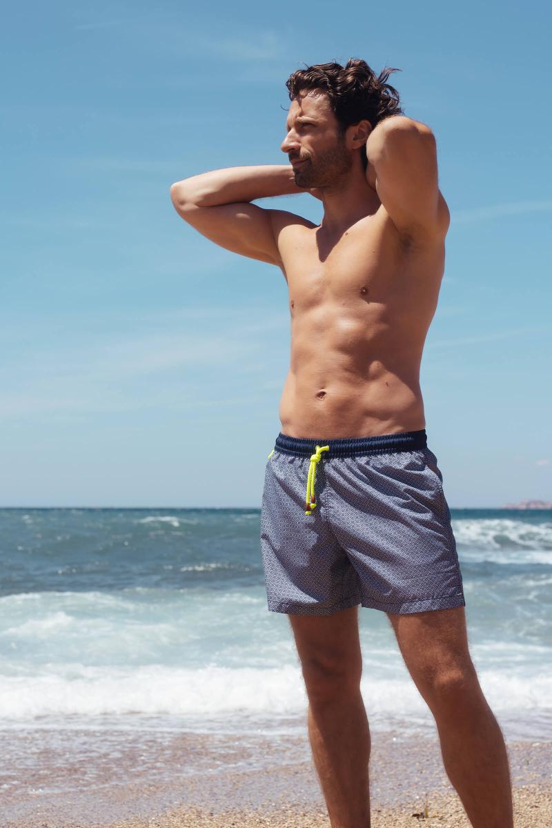 Gilis Short De Bain Trawangan - Navy Azulejos L' Iconique à Ceinture élastique