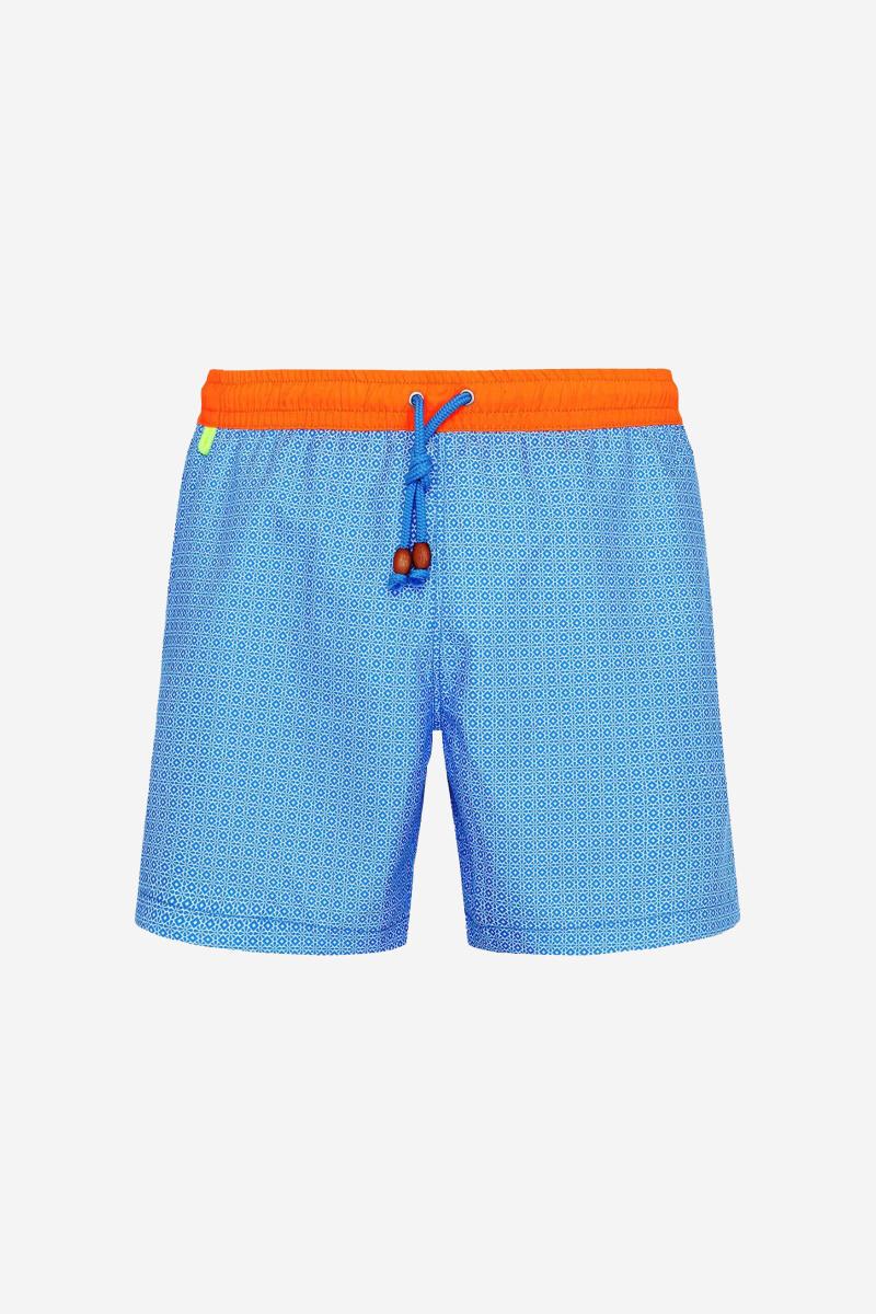 Gilis Short De Bain Trawangan - Sky Blue Azulejos L' Iconique à Ceinture élastique