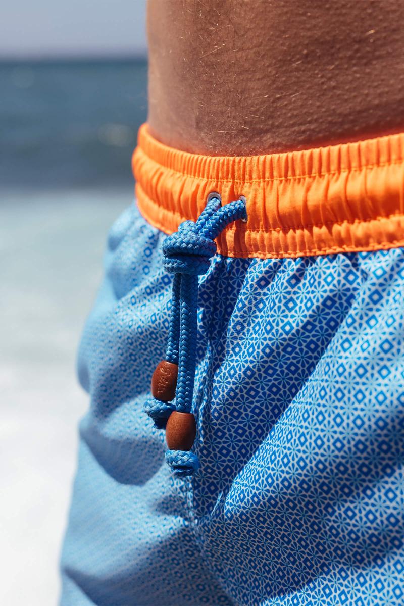 Gilis Short De Bain Trawangan - Sky Blue Azulejos L' Iconique à Ceinture élastique