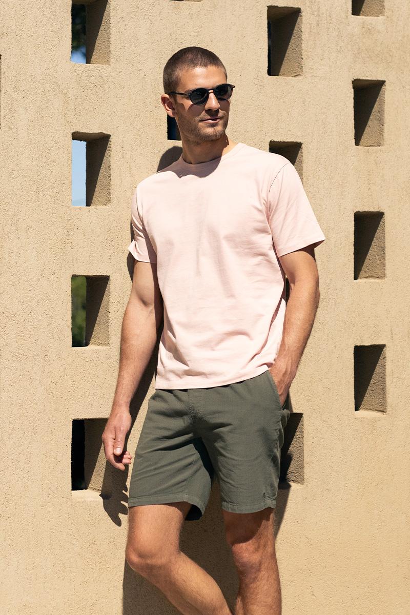 Gilis Short Kaki En Coton Et Lin 80% Coton Et 20% Lin