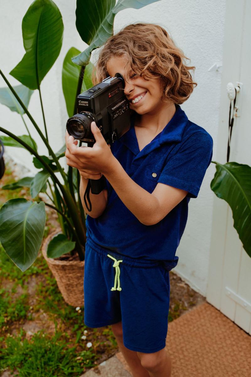 Gilis Short Navy En éponge En Coton Doux Et Absorbant Certifié OEKO-TEX