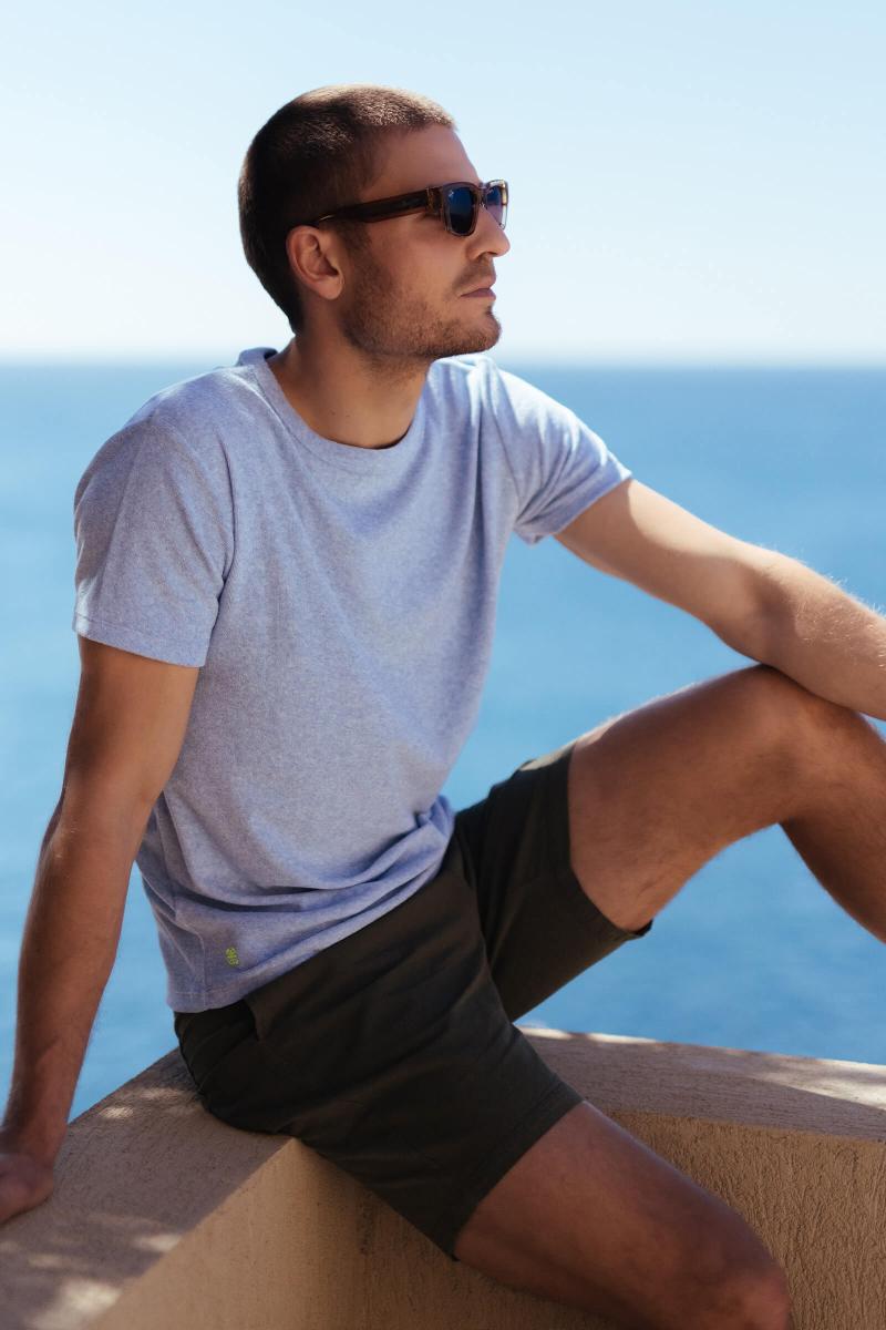 Gilis T-shirt Bleu Chiné En éponge En Coton Doux Et Absorbant Certifié OEKO-TEX