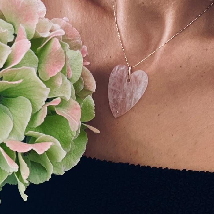 Ginette Ny Angèle Jumbo Pink Quartz Heart On Chain