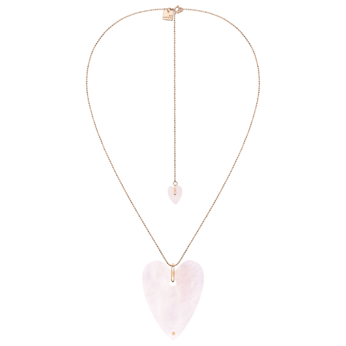 ginette ny Angèle jumbo pink quartz heart on chain