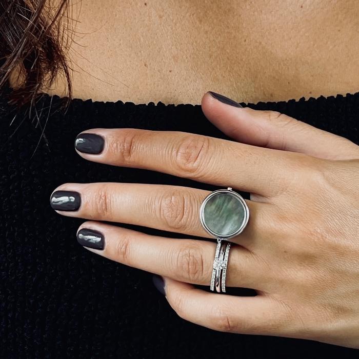Ginette Ny Black MOP White Gold Disc Ring