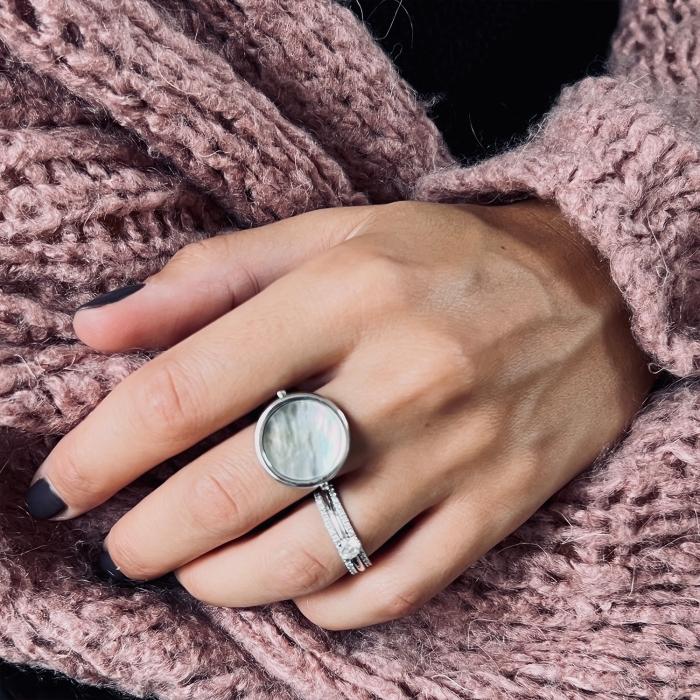 Ginette Ny Black MOP White Gold Disc Ring