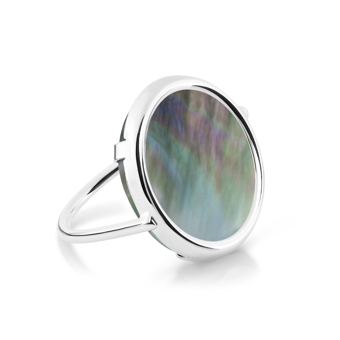 ginette ny black MOP white gold disc ring