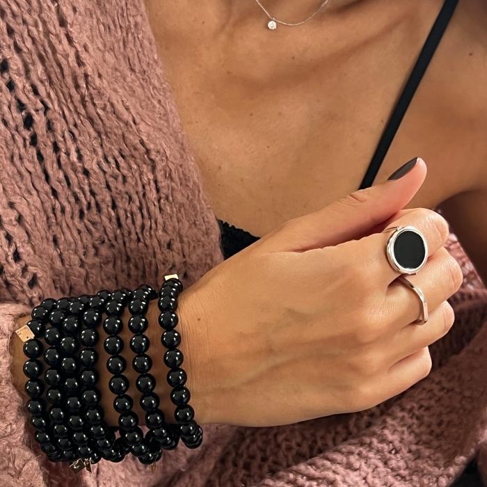 Ginette Ny Black Onyx White Gold Disc Ring
