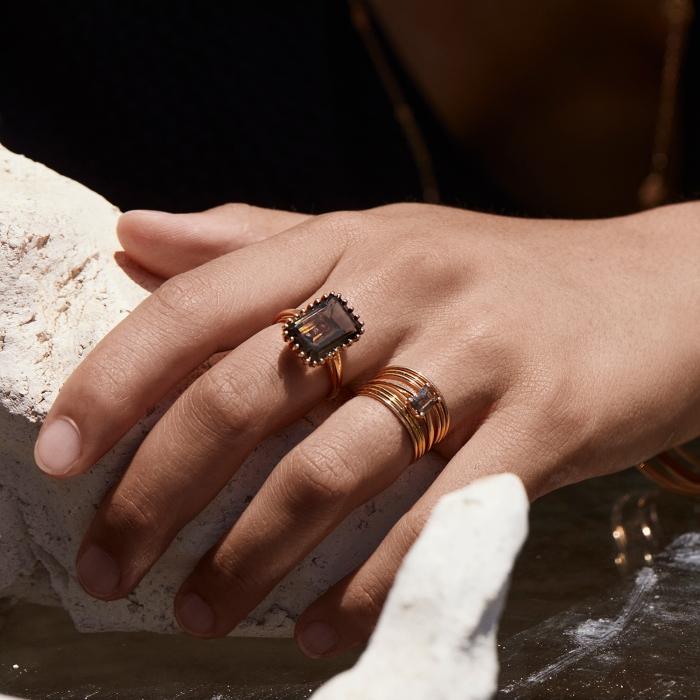 Ginette Ny Cocktail Vertical Smoky Quartz Ring