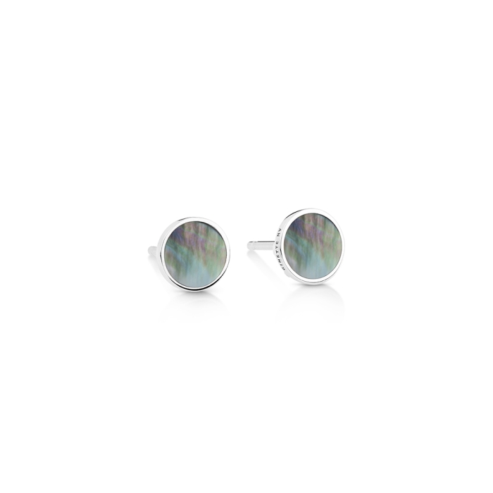 ginette ny ever black MOP white gold disc studs