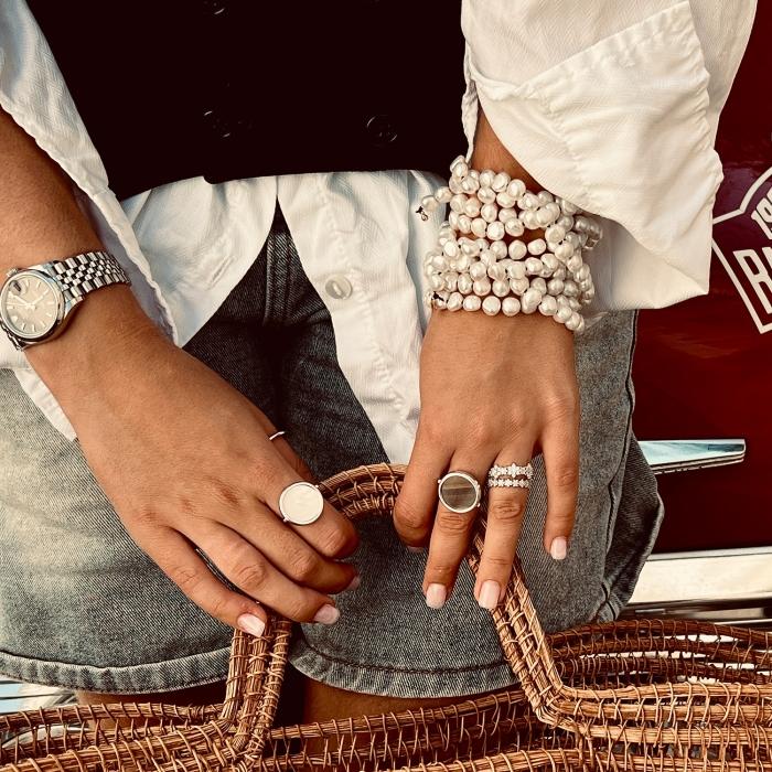 Ginette Ny Ever Tiger Eye White Gold Disc Ring