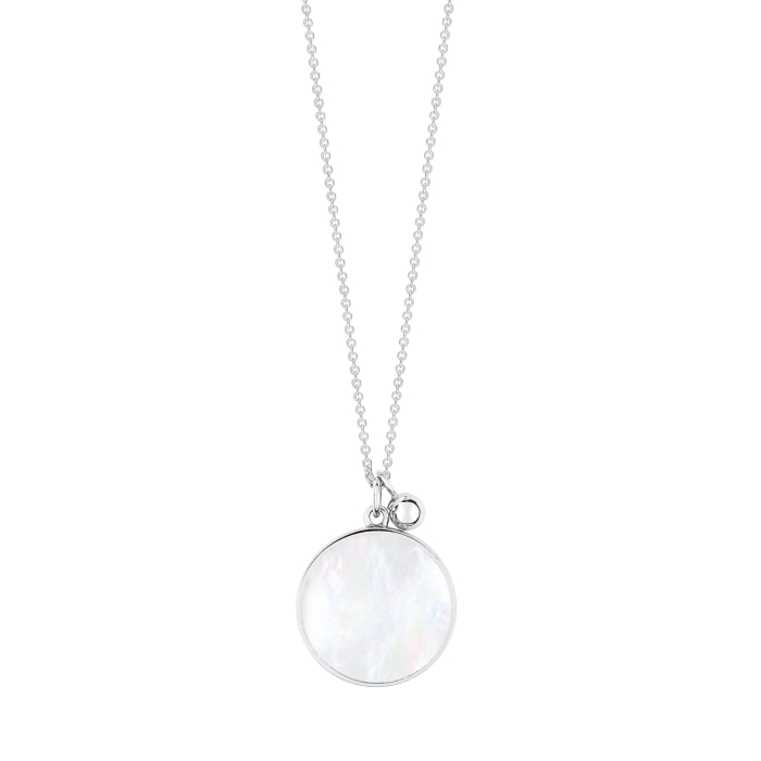 ginette ny ever white MOP white gold disc on chain