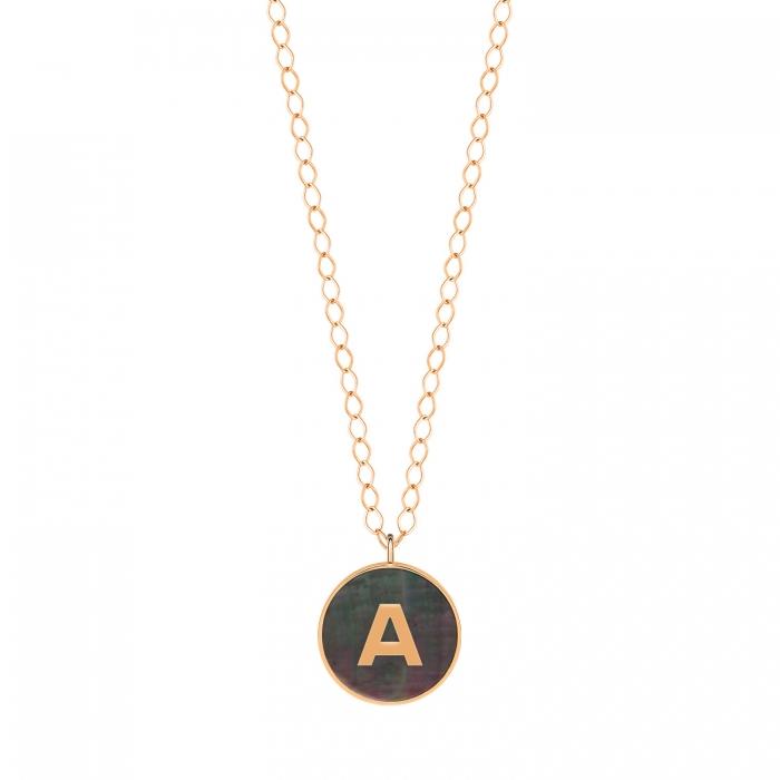 ginette ny initial ever black MOP disc on chain