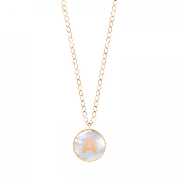 ginette ny initial ever white MOP disc on chain