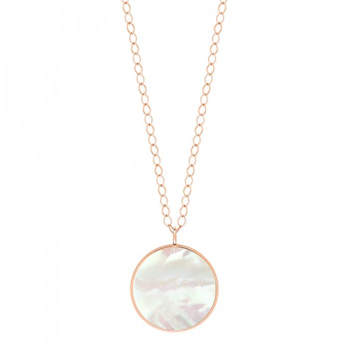 ginette ny Jumbo ever white MOP disc on chain